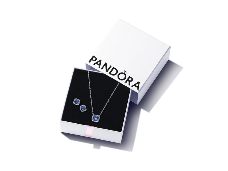Sparkling Square Blue Halo Stud Earrings
