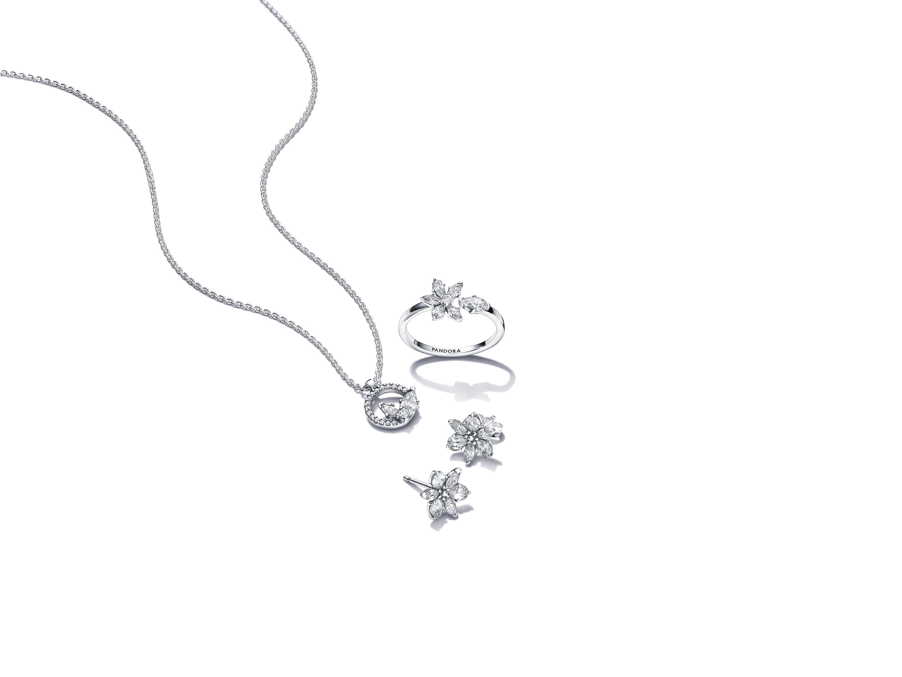 Sparkling Herbarium Circle & Cluster Pendant Necklace