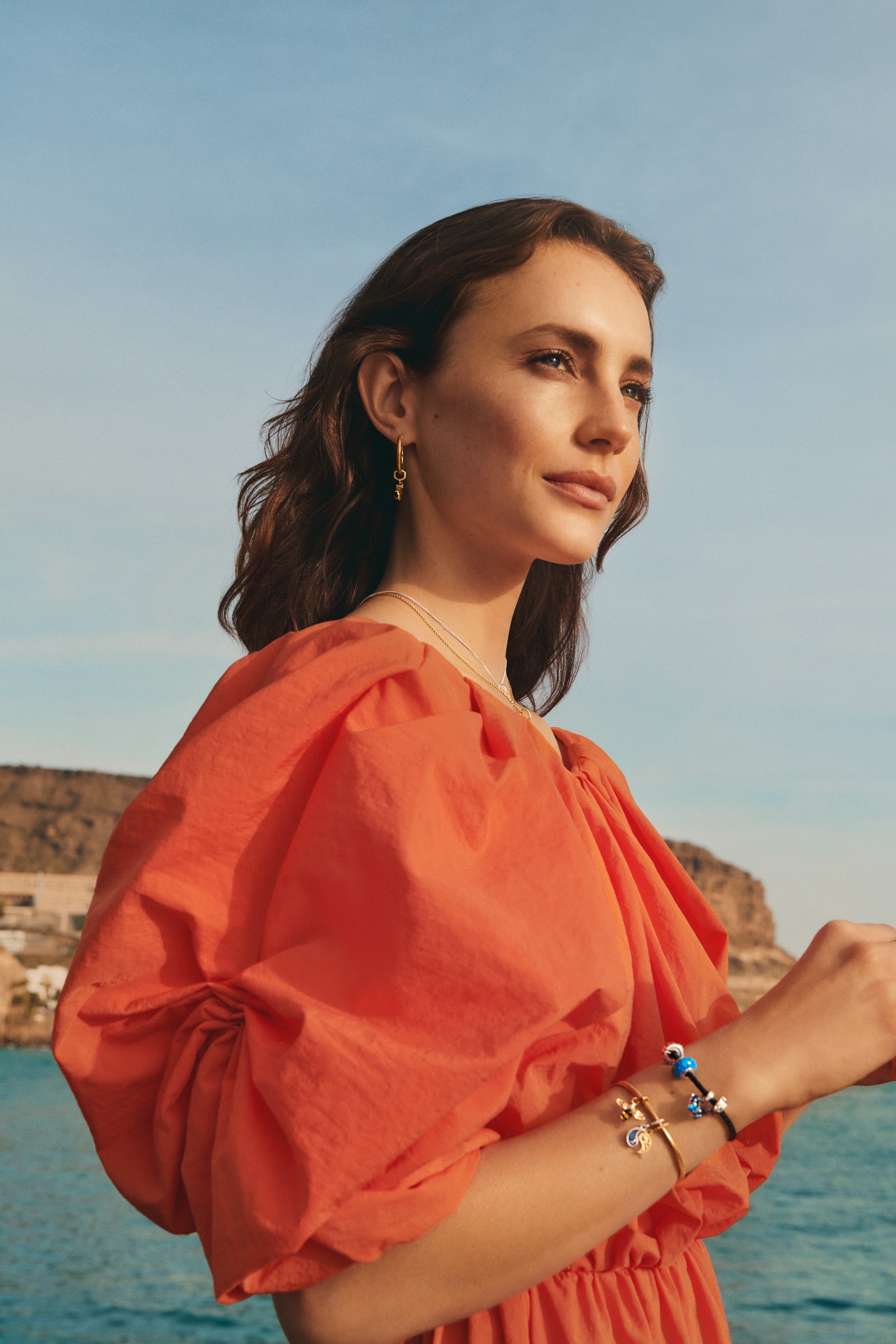 Pandora Moments Round Clasp Blue Braided Leather Bracelet