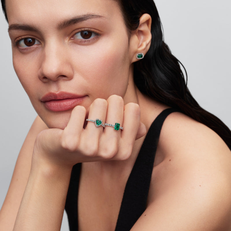 Royal Green Crystal Silver Earrings