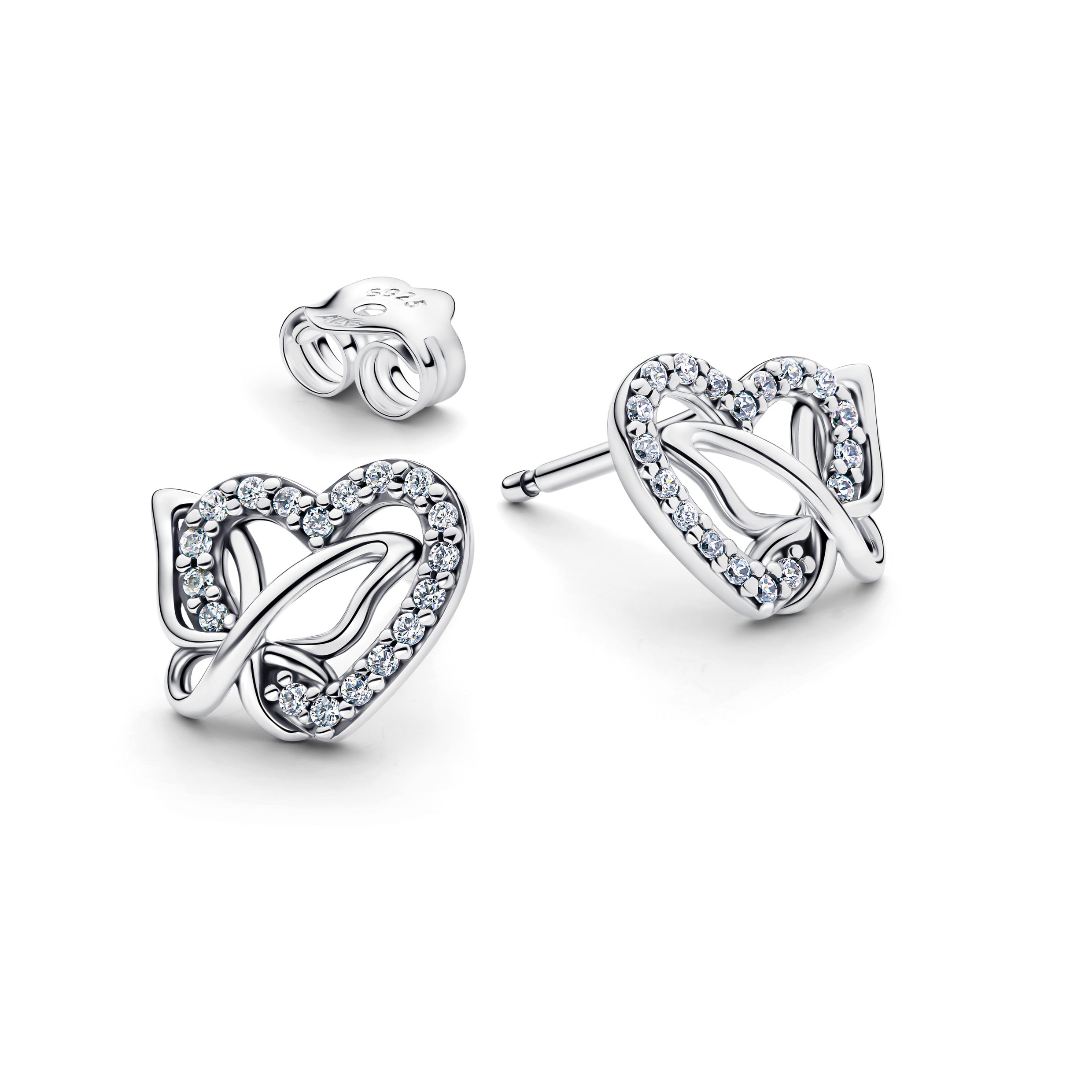 Heart and Butterfly Silver Stud Earrings