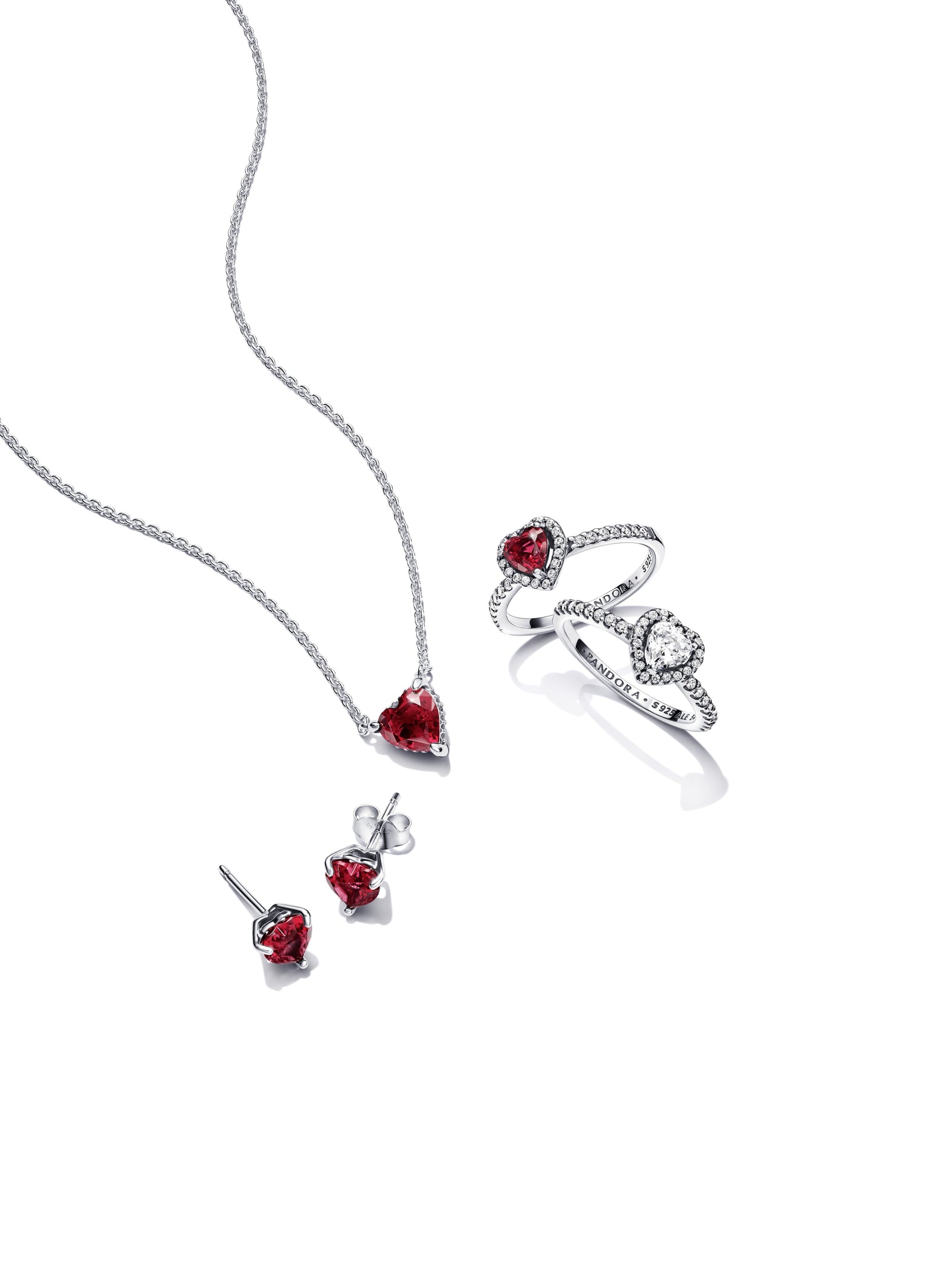 Sterling Silver Pandora Heart Ring Necklace And Earring Set