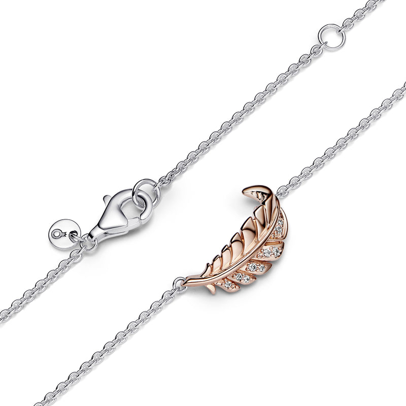 Two Tone Floating Curved Feather Collier Necklace Pandora Shop