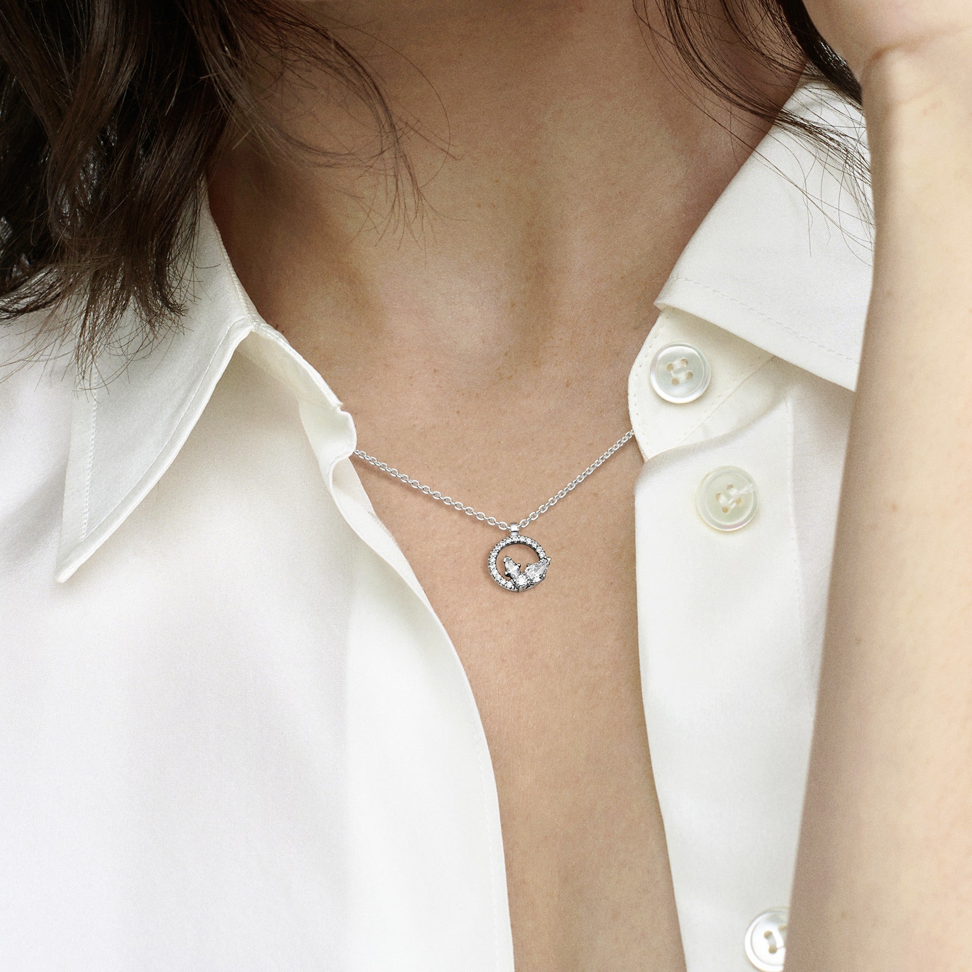 Sparkling Herbarium Circle & Cluster Pendant Necklace