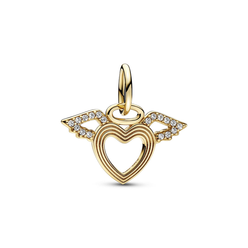 Heart With Wings Gold Dangle With Clear Cubic Zirconia