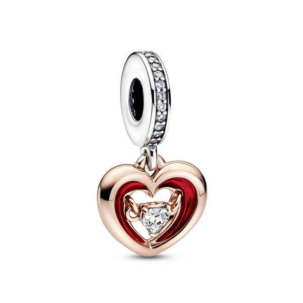 Open Heart Silver And 14K Rose Gold-Plated Dangle