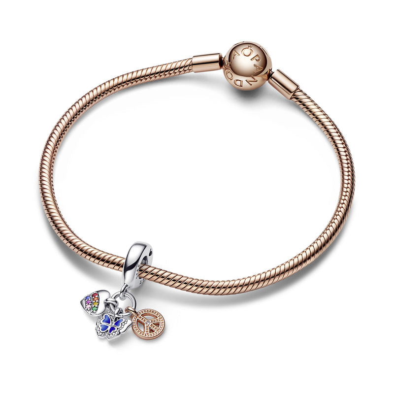 Two Tone Rainbow Heart Butterfly Peace Triple Dangle Charm Pandora Shop Lebanon