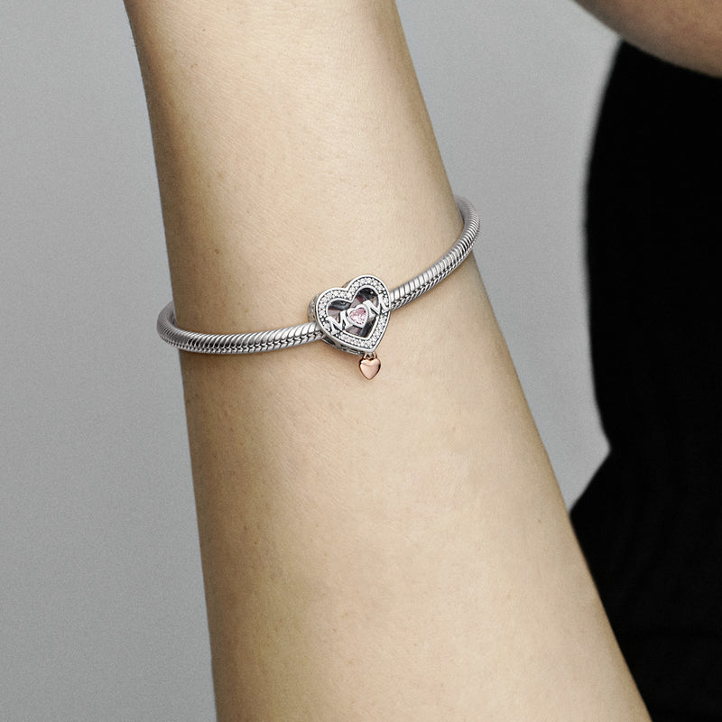 Two-tone Openwork Mum & Heart Charm