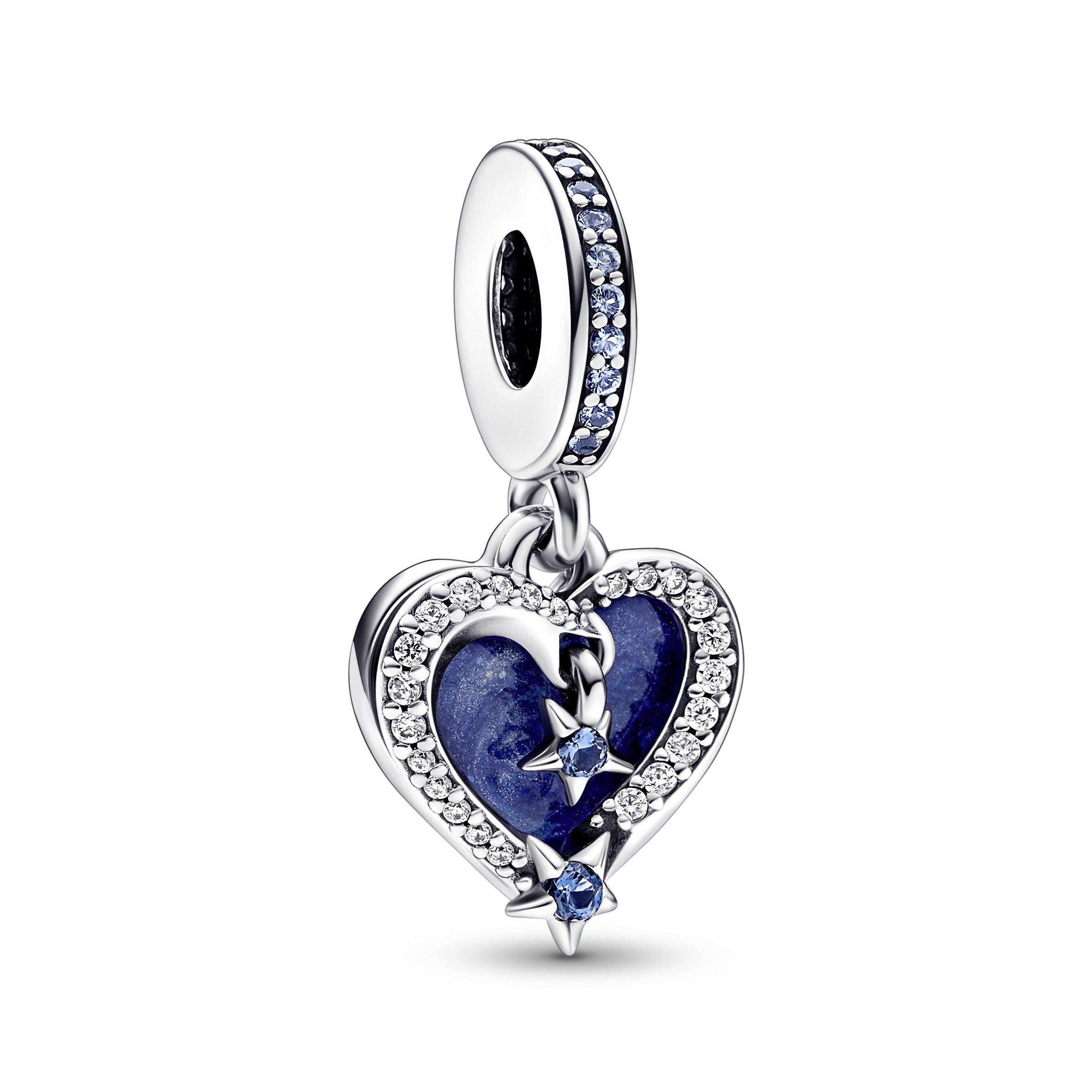 Shooting Stars Heart Silver Double Dangle