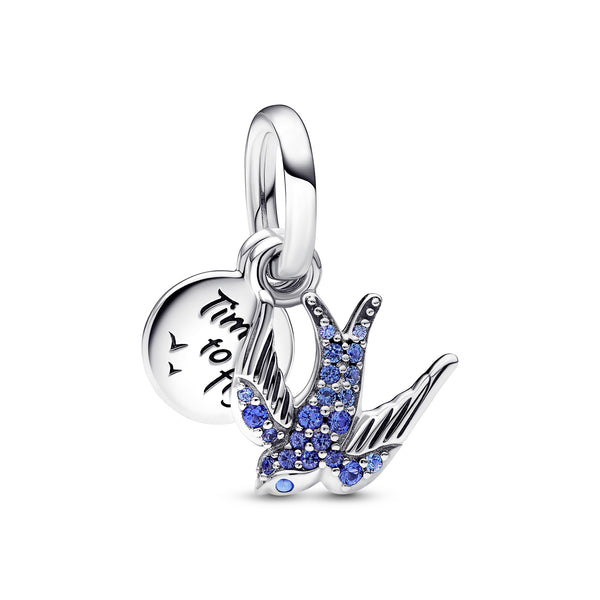 Sparkling Swallow & Quote Double Dangle Charm