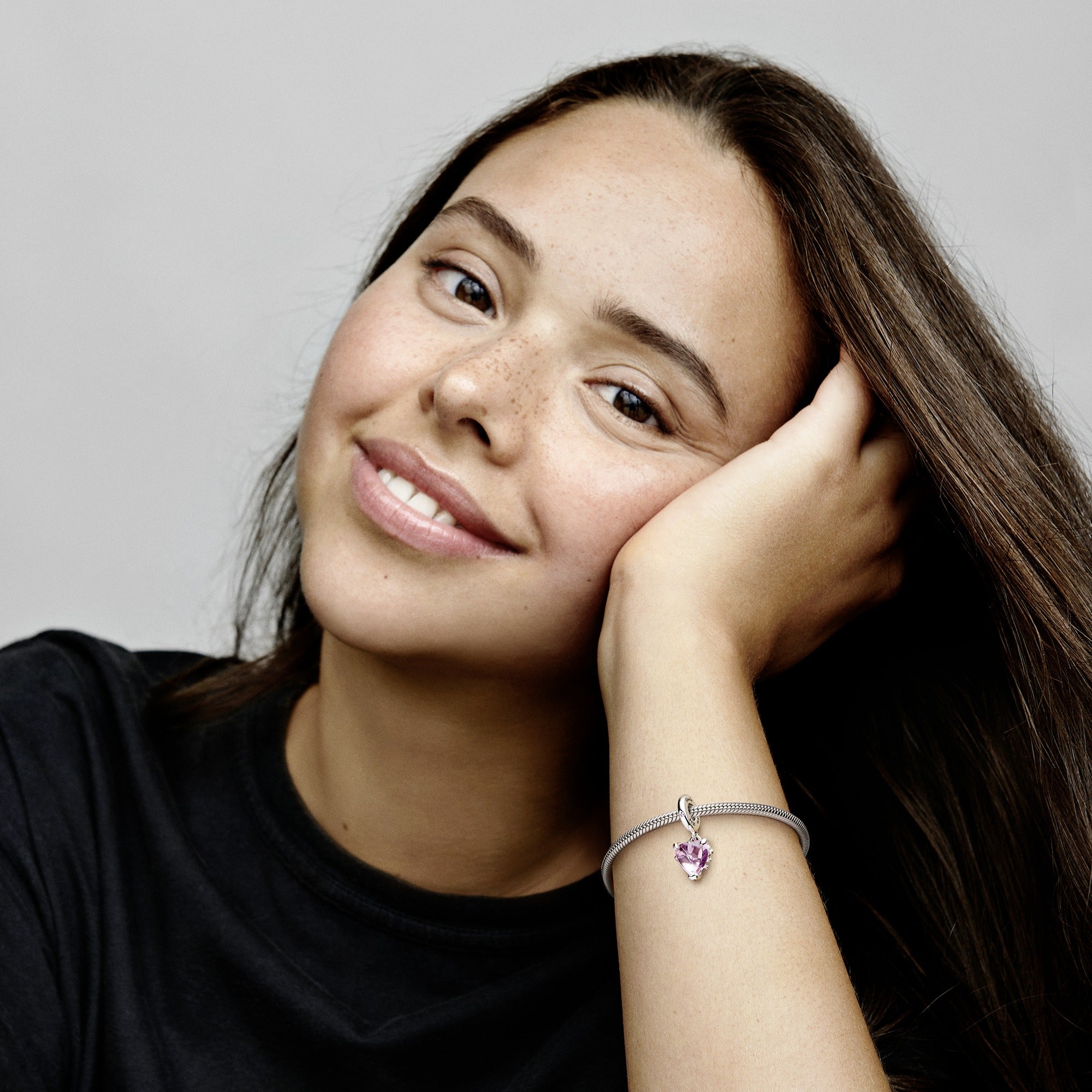 Pink Family Tree & Heart Dangle Charm