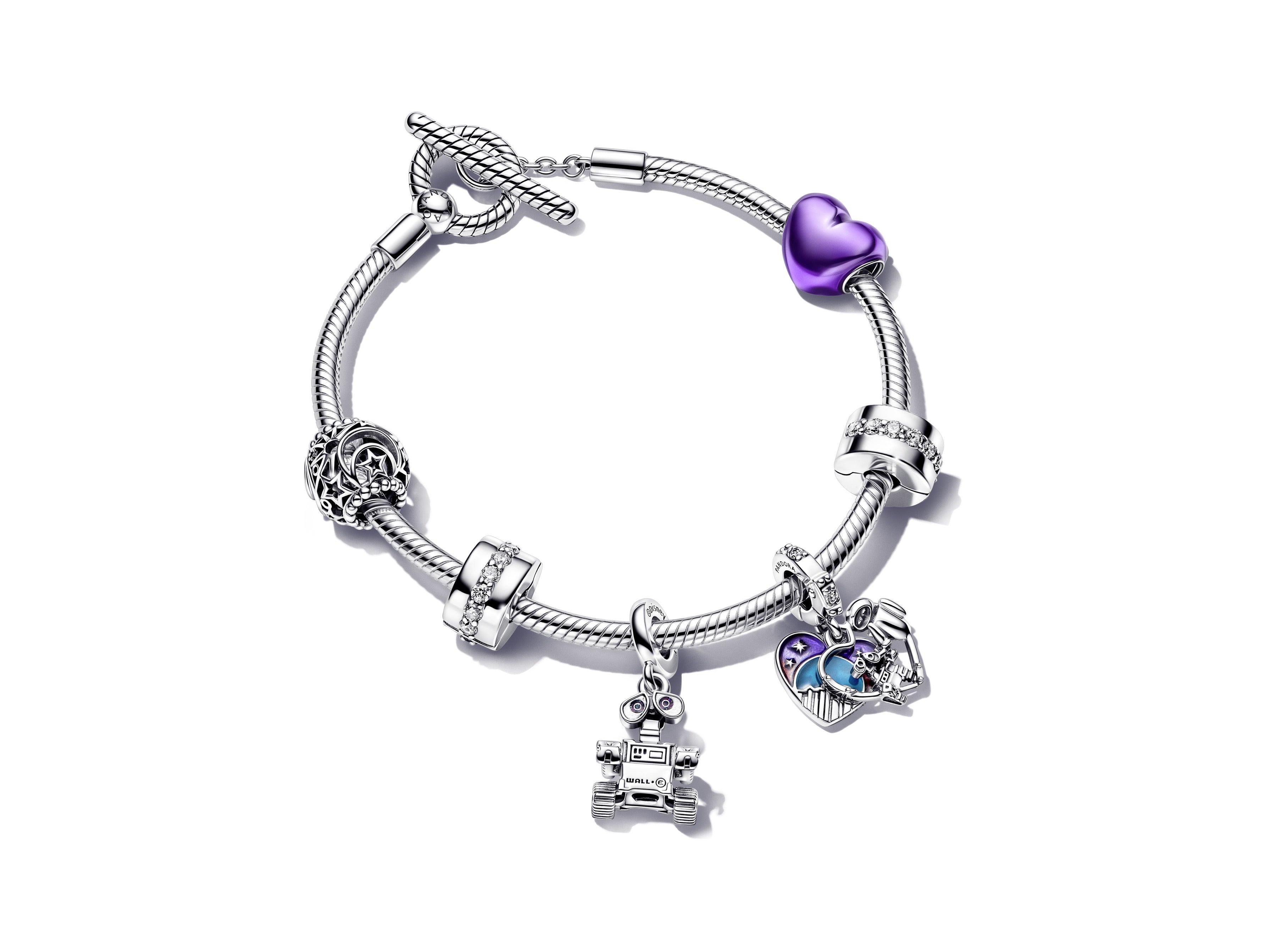 Disney Wall-E And Eve Heart Silver Double Dangle