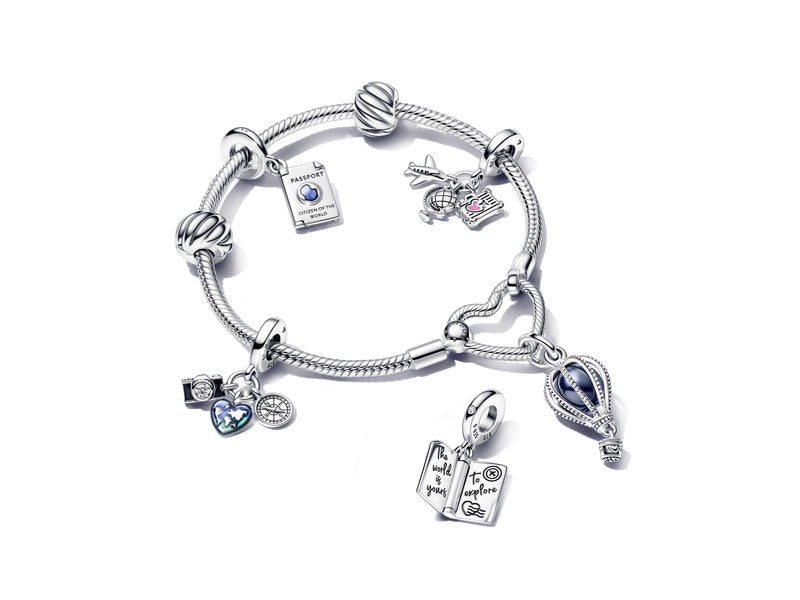 Charm Bracelet Pandora Luggage Charm Airplane, Globe And Suitcase